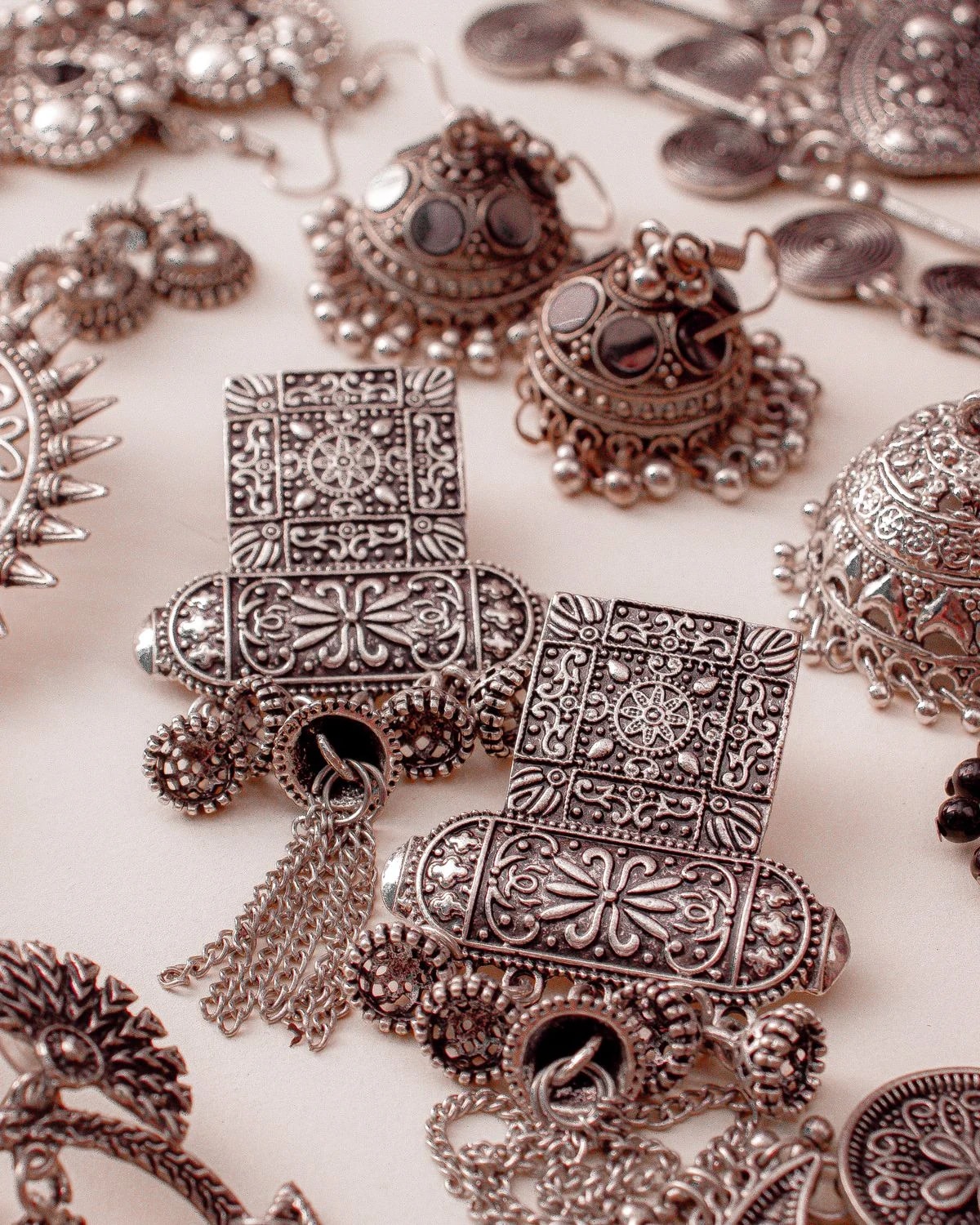 Oxidised Silver Jhumka Earrings